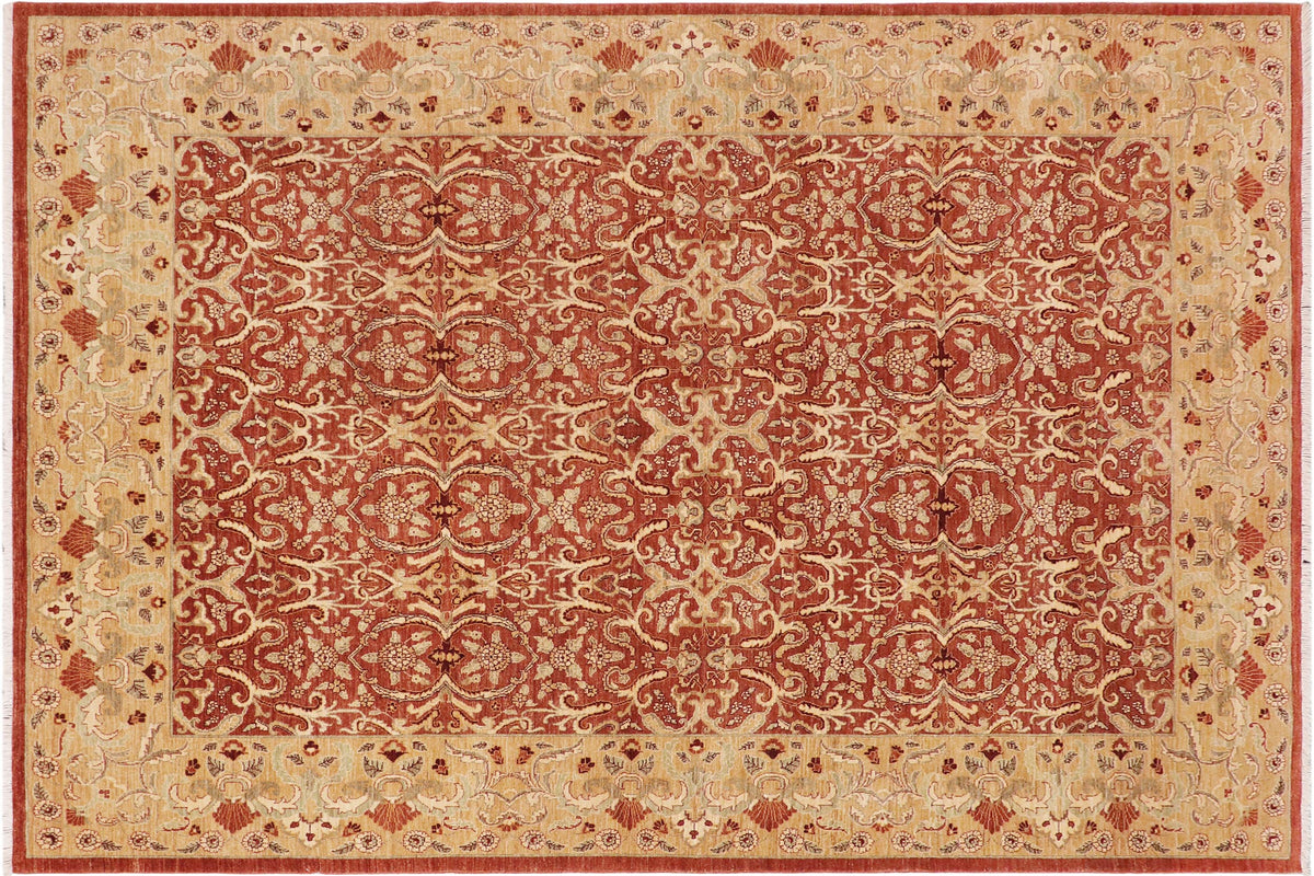 9x12 hand knotted transitional wool rug in rust and gold - Oriental Ricki