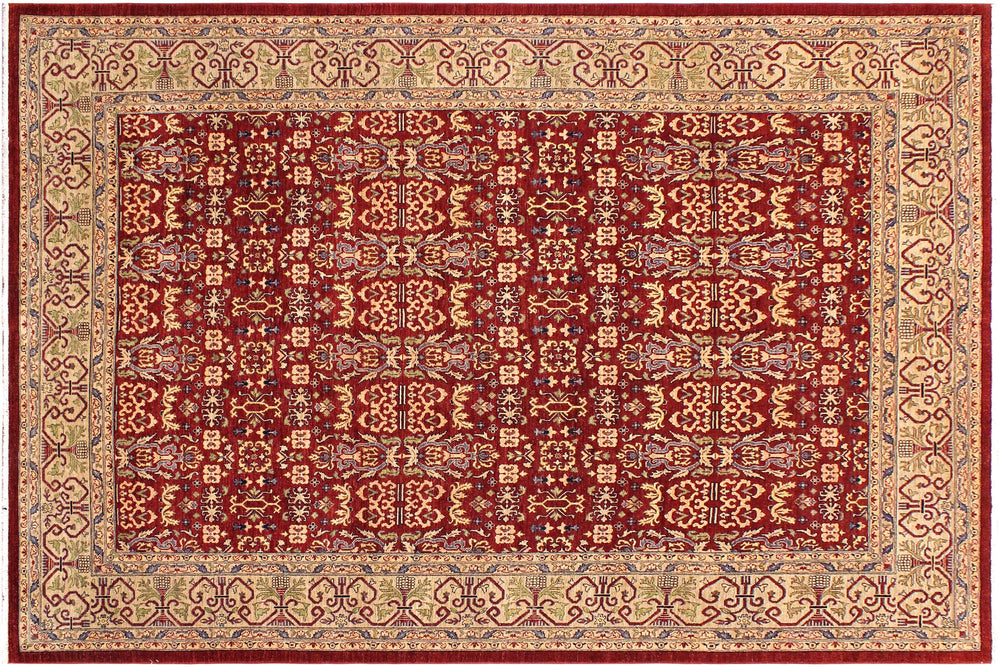 handmade Transitional Kafkaz Red Lt. Green Hand Knotted RECTANGLE 100% WOOL area rug 9' x 12'