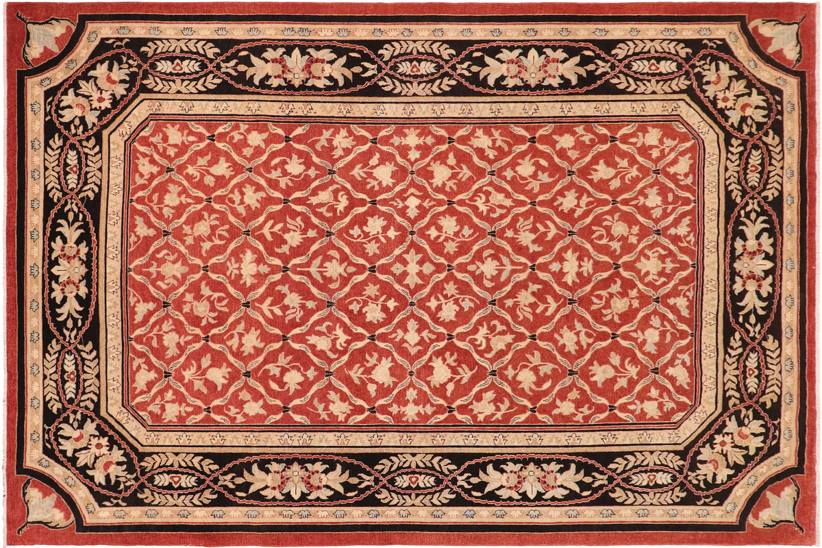 10x14 hand knotted transitional wool rug in red and black - Oriental Jaye