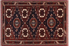 handmade Geometric Kargahi Brown Blue Hand Knotted RECTANGLE 100% WOOL area rug 5x6