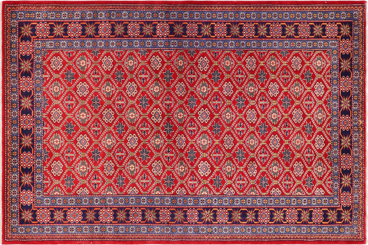 Vintage Shirwan Robert Red/Blue Wool Rug - 4'6''X6'7''