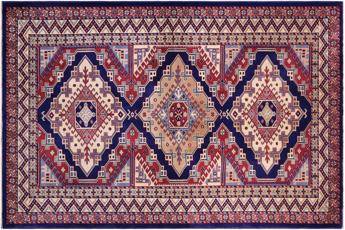 4x6 hand knotted Shirwan wool rug in blue and beige - Rustic Shirwan Sheridan
