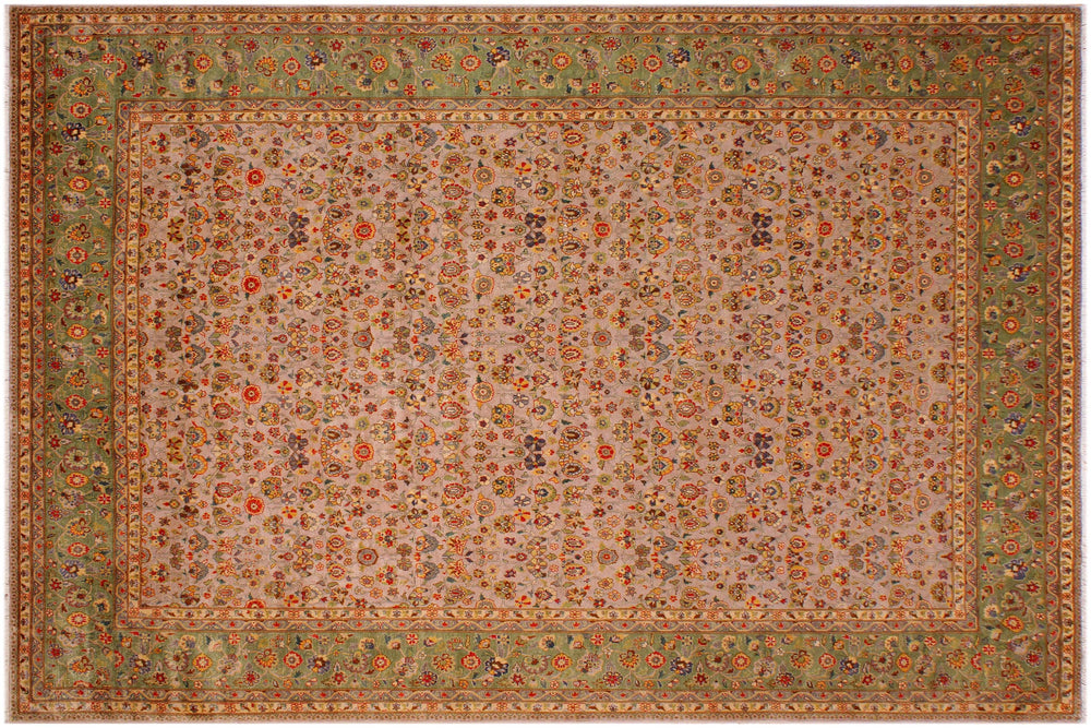 handmade Transitional Design Lt. Gray Lt. Green Hand Knotted RECTANGLE 100% WOOL area rug 9' x 12'