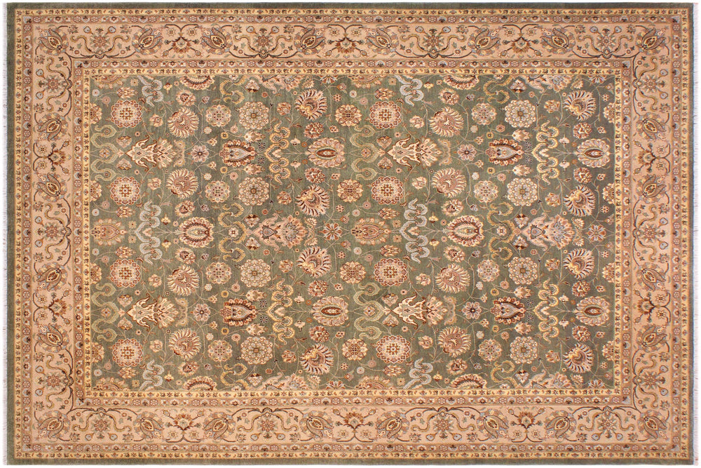 handmade Traditional Veg Dye Green Lt. Tan Hand Knotted RECTANGLE 100% WOOL area rug 9' x 12'