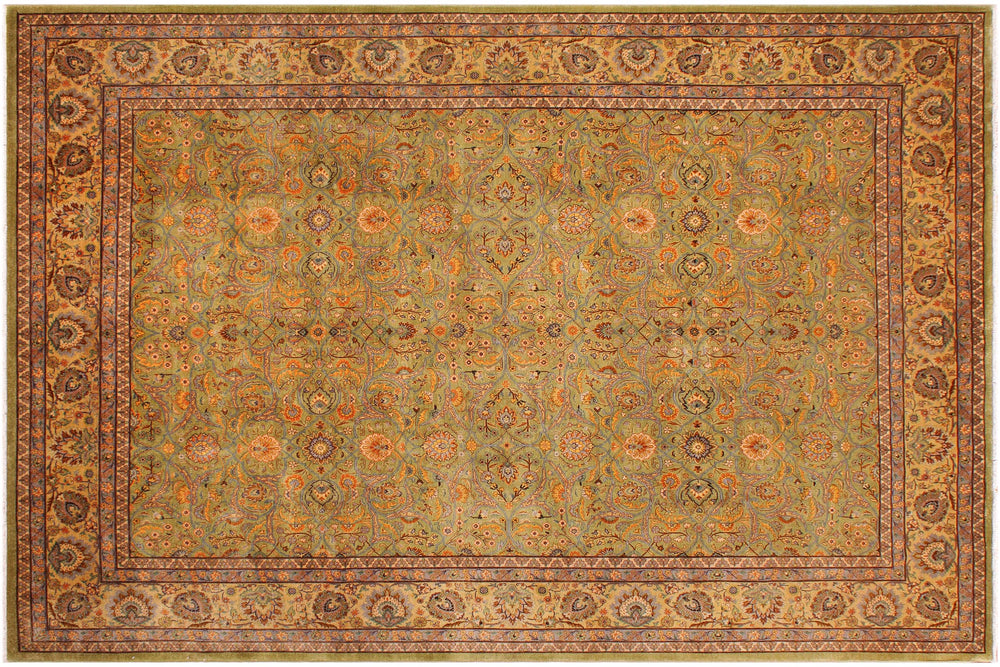 handmade Traditional Lt. Green Gold Hand Knotted RECTANGLE 100% WOOL area rug 9' x 12'