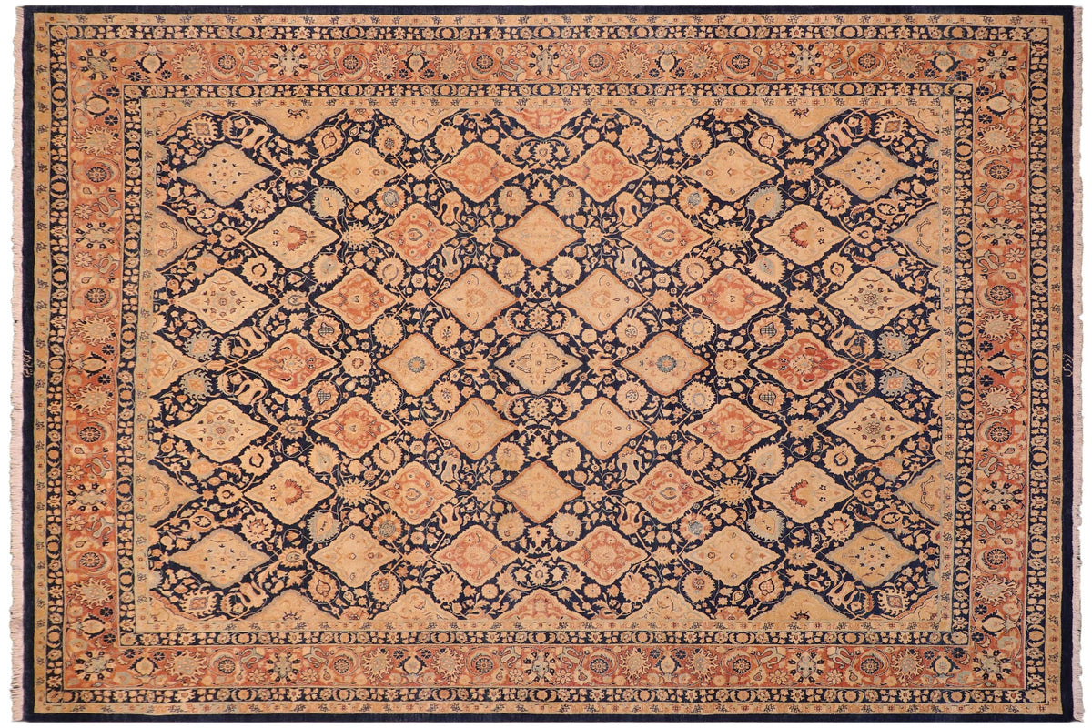 8x10 hand knotted Vegetable Dyed wool rug in blue and red - Elina