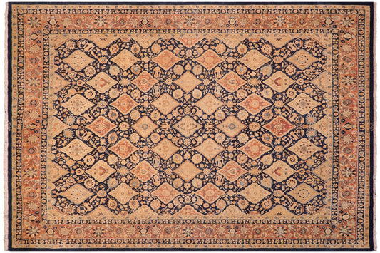 handmade Transitional Kirman Blue Red Hand Knotted RECTANGLE 100% WOOL area rug 8 x 10