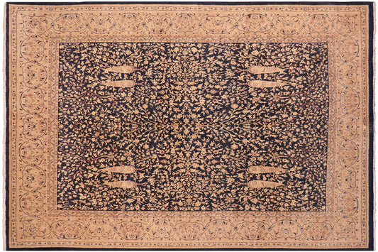 handmade Transitional Kirman Blue Tan Hand Knotted RECTANGLE 100% WOOL area rug 8 x 10