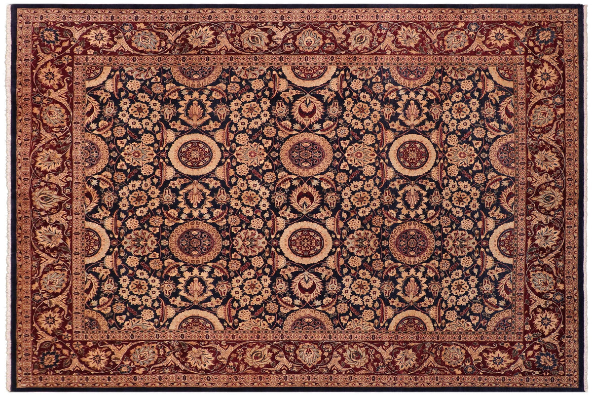 8x10 hand knotted Vegetable Dyed wool rug in blue and red - Agra Tabriz Maragret