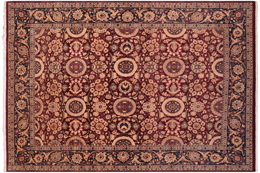 handmade Transitional Agra Tabriz Red Blue Hand Knotted RECTANGLE 100% WOOL area rug 8 x 10