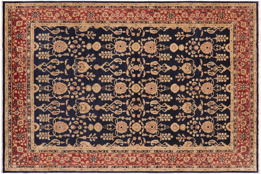 handmade Transitional Kafkaz Blue Red Hand Knotted RECTANGLE 100% WOOL area rug 9' x 12'