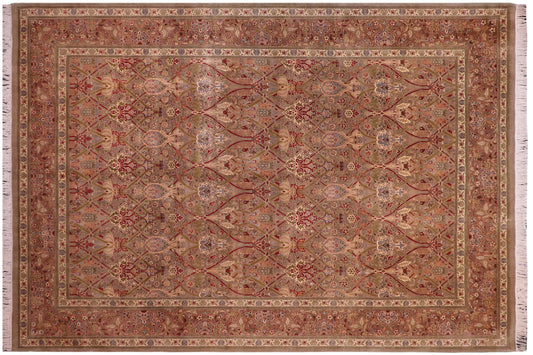 handmade Transitional Mujahid Lt. Green Red Hand Knotted RECTANGLE 100% WOOL area rug 9x12