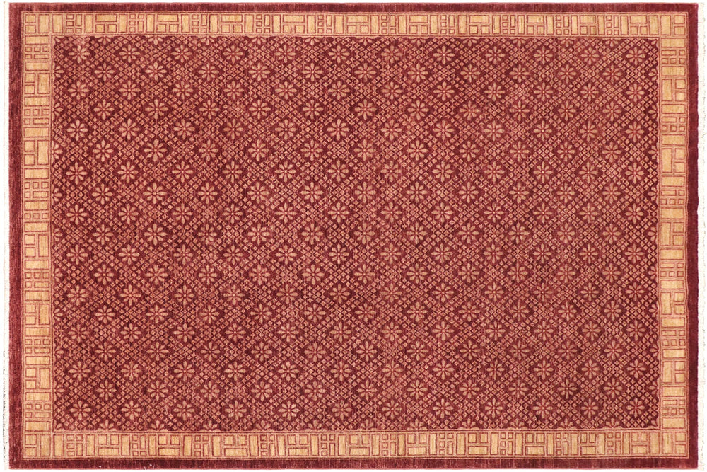 handmade Transitional Kafkaz Red Lt. Gold Hand Knotted RECTANGLE 100% WOOL area rug 9' x 12'