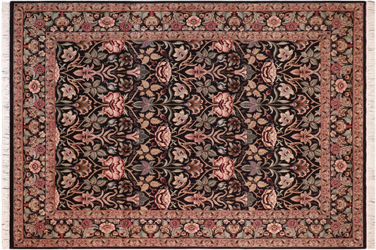 handmade Transitional Lily Black Brown Hand Knotted RECTANGLE 100% WOOL area rug 8x10