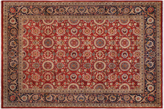 handmade Transitional Agra Tabriz Rust Hand Knotted RECTANGLE 100% WOOL area rug 9x12