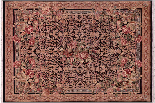 handmade Traditional Rasmi Romal Black Brown Hand Knotted RECTANGLE 100% WOOL area rug 8x11