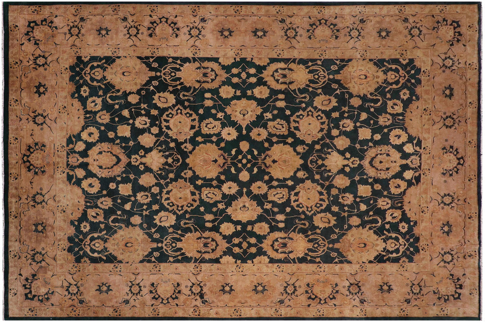 handmade Traditional Kafkaz Green Tan Hand Knotted RECTANGLE 100% WOOL area rug 10' x 14'