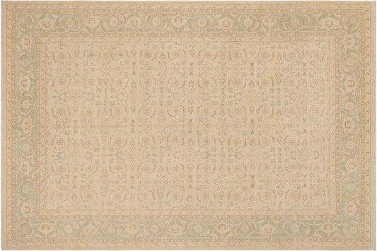 handmade Transitional Kafkaz Beige Green Hand Knotted RECTANGLE 100% WOOL area rug 9' x 12'