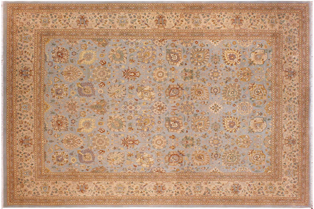 handmade Traditional Design Lt. Blue Tan Hand Knotted RECTANGLE 100% WOOL area rug 9' x 12'