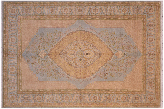 handmade Traditional Design Lt. Blue Gold Hand Knotted RECTANGLE 100% WOOL area rug 6' x 7'