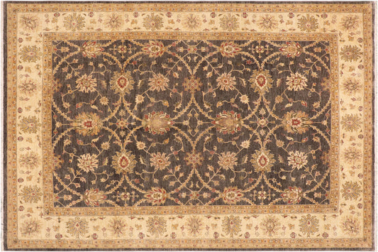 handmade Transitional Kafkaz Charcoal Beige Hand Knotted RECTANGLE 100% WOOL area rug 9' x 12'