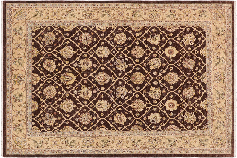 handmade Transitional Kafkaz Brown Tan Hand Knotted RECTANGLE 100% WOOL area rug 9' x 12'