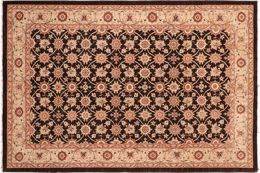 handmade Transitional Kafkaz Brown Beige Hand Knotted RECTANGLE 100% WOOL area rug 6' x 9'
