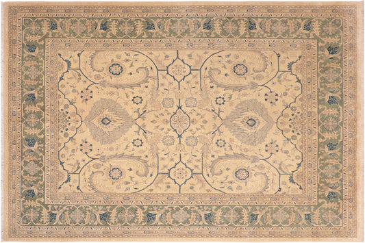 handmade Traditional Beige Green Hand Knotted RECTANGLE 100% WOOL area rug 8x10