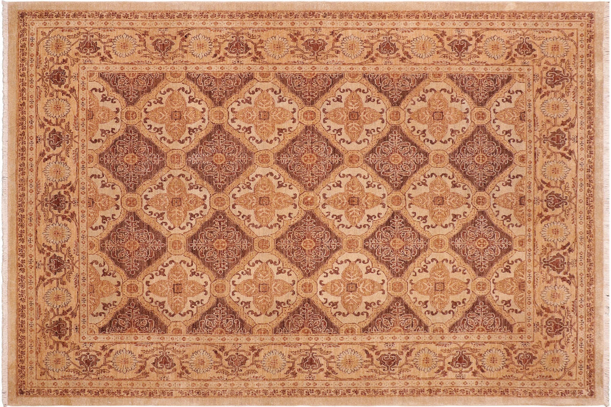 6x8 hand knotted transitional wool rug in brown and gold - Bohemian Laveta