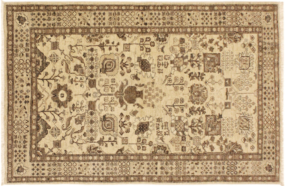 handmade Geometric Kafkaz Tan Lt. Brown Hand Knotted RECTANGLE 100% WOOL area rug 4' x 6'
