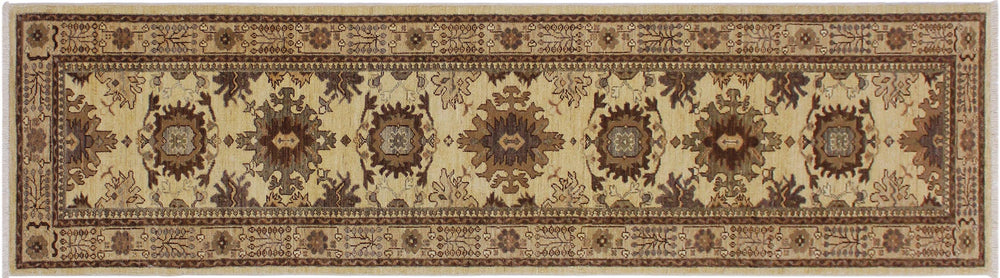 handmade Geometric Kafkaz Lt. Gold Tan Hand Knotted RUNNER 100% WOOL area rug 3' x 9'