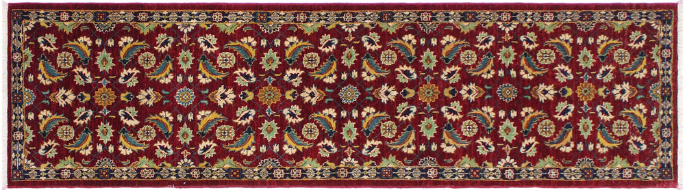handmade Transitional Kafkaz Red Blue Hand Knotted RUNNER 100% WOOL area rug 3' x 10'