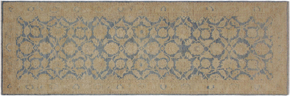 handmade Transitional Kafkaz Lt. Blue Lt. Gold Hand Knotted RUNNER 100% WOOL area rug 4' x 11'
