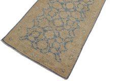 handmade Transitional Kafkaz Lt. Blue Lt. Gold Hand Knotted RUNNER 100% WOOL area rug 4' x 11'