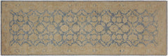 handmade Transitional Kafkaz Lt. Blue Lt. Gold Hand Knotted RUNNER 100% WOOL area rug 4' x 11'