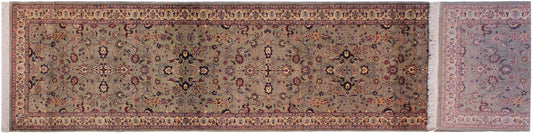 handmade Traditional Abasi Afsha Green Beige Hand Knotted RUNNER 100% WOOL area rug 3' x 13'