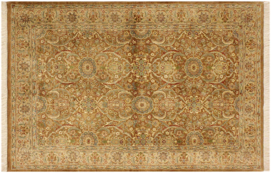 handmade Transitional Qaseem Bond Brown Tan Hand Knotted RECTANGLE 100% WOOL area rug 4x6