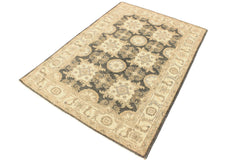 handmade Transitional Kafkaz Gray Ivory Hand Knotted RECTANGLE 100% WOOL area rug 4' x 6'