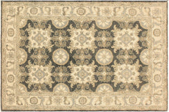 handmade Transitional Kafkaz Gray Ivory Hand Knotted RECTANGLE 100% WOOL area rug 4' x 6'