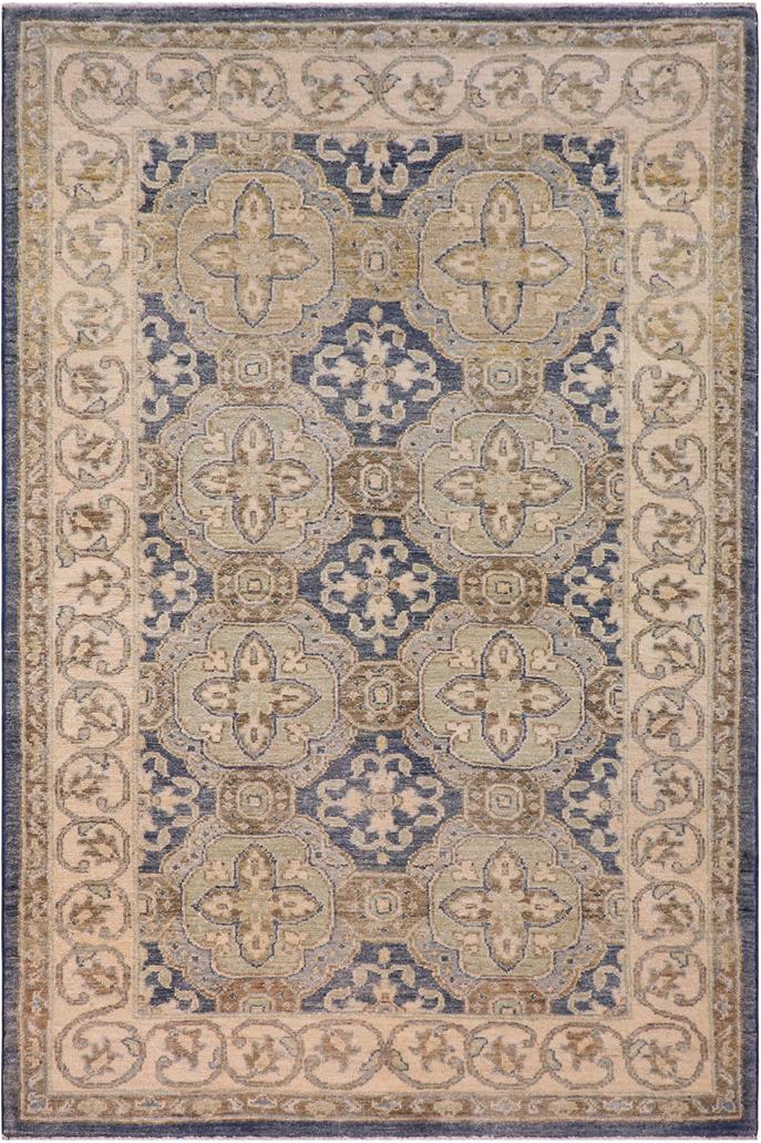 handmade Traditional Kafkaz Blue Tan Hand Knotted RECTANGLE 100% WOOL area rug 3 x 5