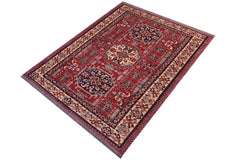 handmade Geometric Super Kazak Red Tan Hand Knotted RECTANGLE 100% WOOL area rug 4' x 6'