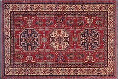 handmade Geometric Super Kazak Red Tan Hand Knotted RECTANGLE 100% WOOL area rug 4' x 6'