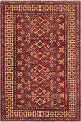 handmade Geometric Super Kazak Red Beige Hand Knotted RECTANGLE 100% WOOL area rug 8' x 11'