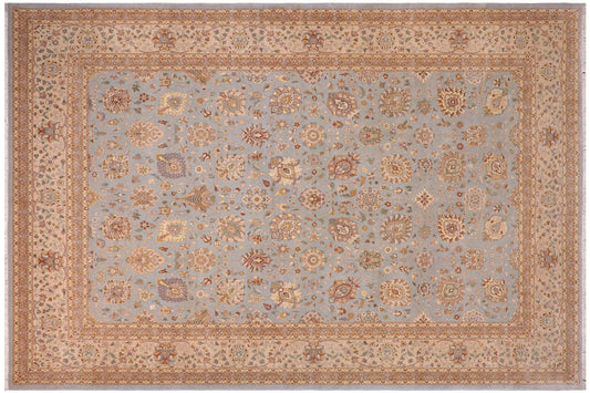 handmade Traditional Design Lt. Blue Tan Hand Knotted RECTANGLE 100% WOOL area rug 10' x 14'