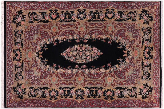 handmade Traditional Abusson Black Black Hand Knotted RECTANGLE 100% WOOL area rug 3x5