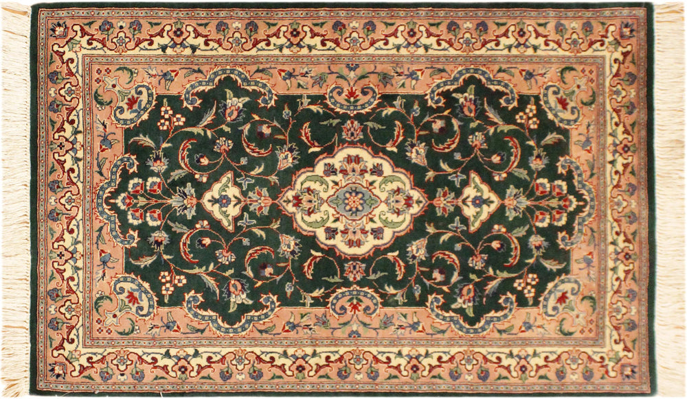 handmade Traditional Kashan Green Ivory Hand Knotted RECTANGLE 100% WOOL area rug 3x4