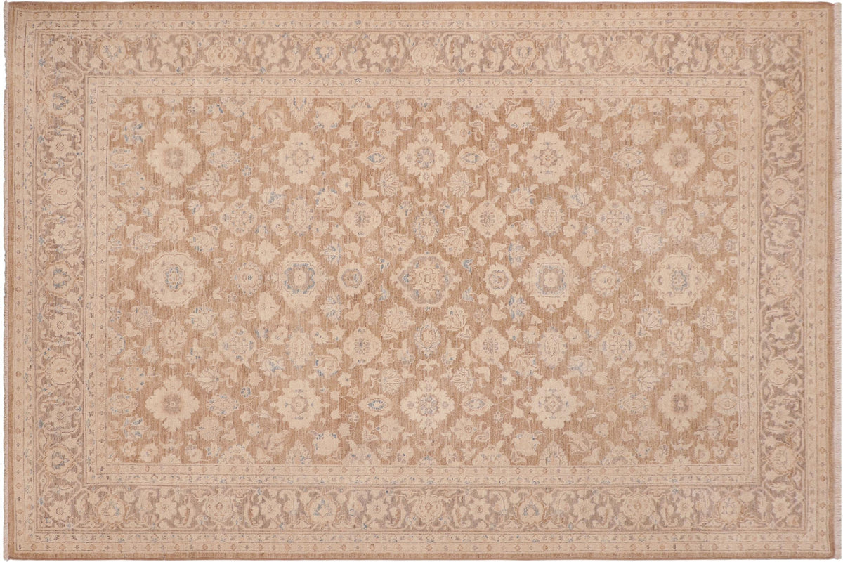 6x9 hand knotted transitional wool rug in brown and tan - Oriental Ross