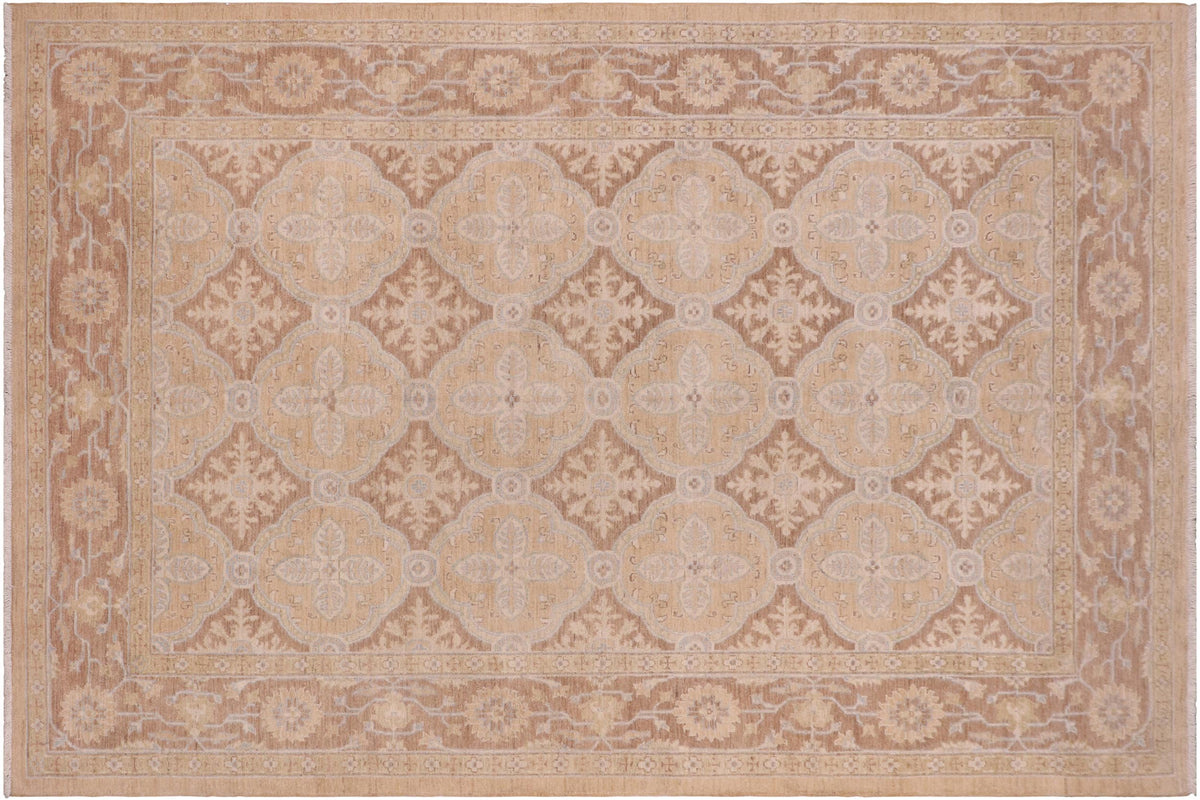 6x9 hand knotted transitional wool rug in tan and brown - Bohemian Virgil