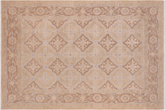 handmade Transitional Kafkaz Tan Brown Hand Knotted RECTANGLE 100% WOOL area rug 6' x 9'