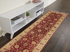handmade Transitional Kirman Red Gold Hand Knotted RUNNER 100% WOOL area rug 3' x 12'